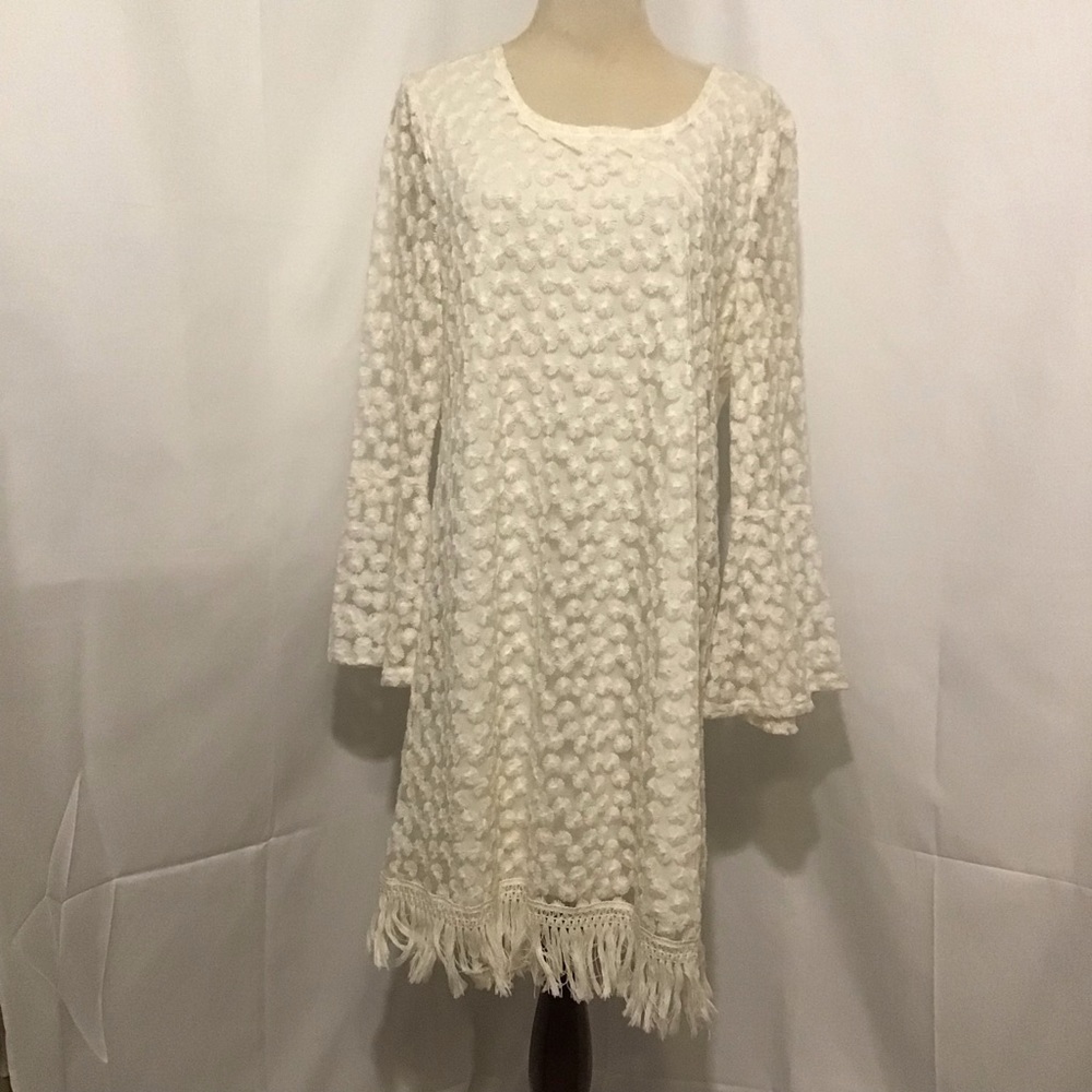 Indigo Soul Womens Boho Fringed Hem Dress Medium